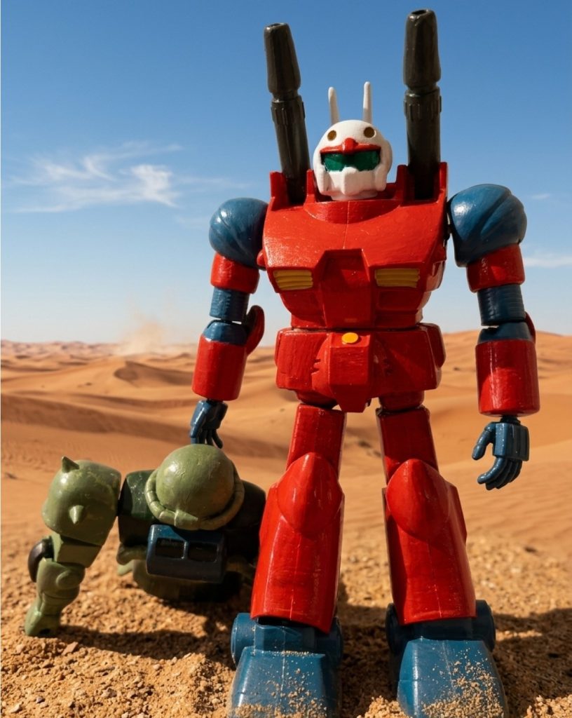こちらは旧キット・ガンキャノンのカット。「あぶないガンダム」世界ではカイ・シデンが丸腰でザクをフルボッコにしている。