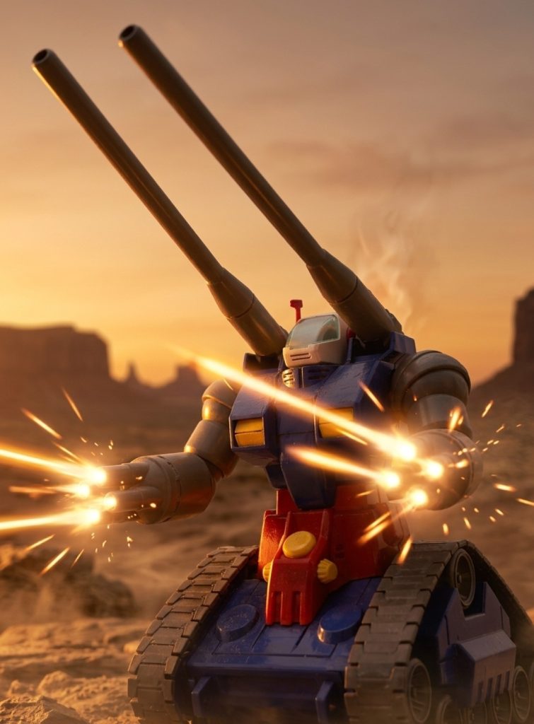 同じくグレートキャニオンのシーン。TV版「戦場は荒野」をベースにしたカットでハヤトとリュウの乗ったガンタンクが、タカとユージの後方支援を行う、といった感じで(gundam-kao2)