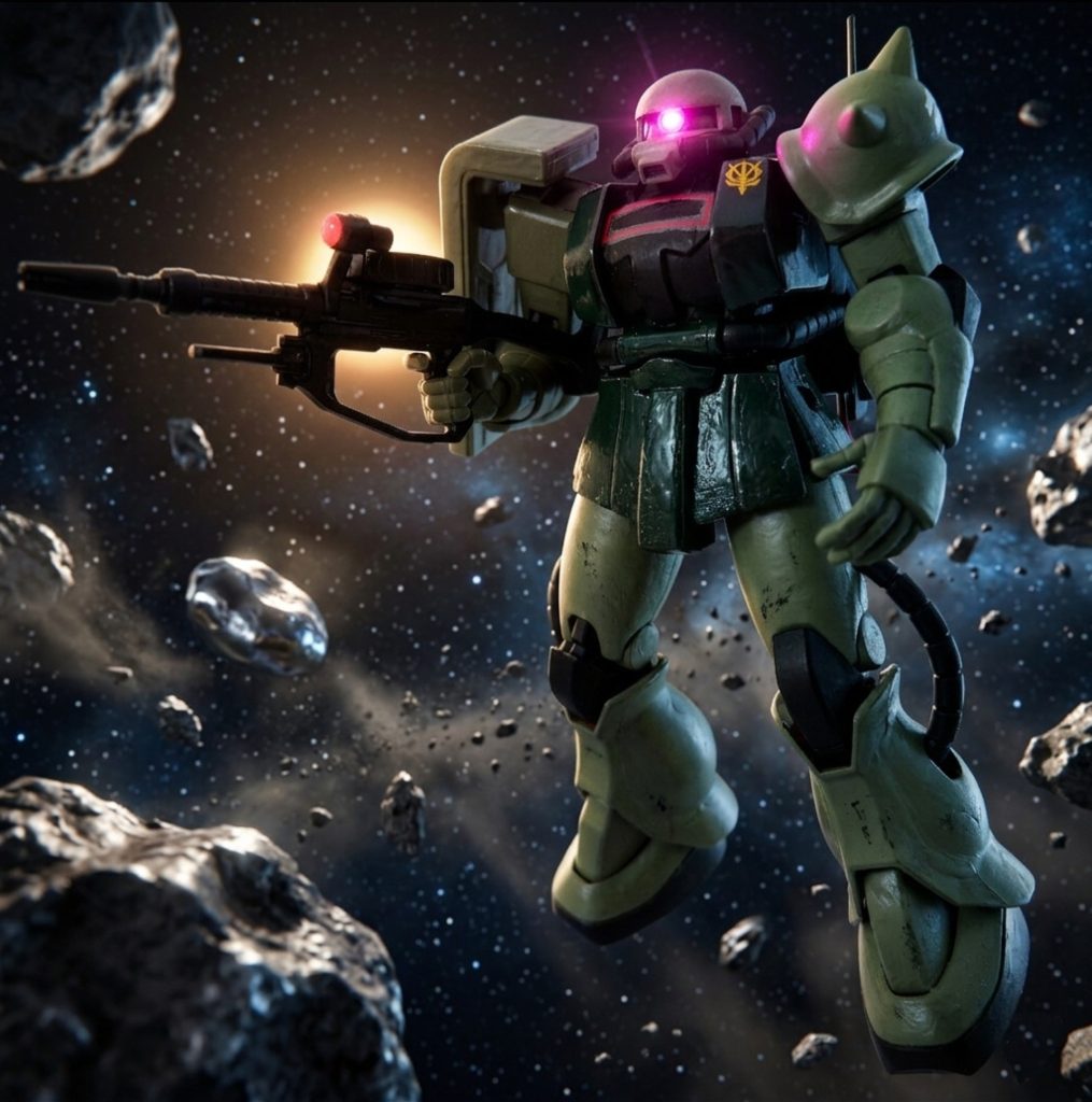 作品名：ザクマインレイヤーのボツカット。<p>デジラマ画像。 暗礁宙域をバックにしたかっこいい構図だが、マインレイヤー本体が勝手にウェザリングされていたので、泣く泣くボツ゚にしたもの(zaku-kao9)</p>

