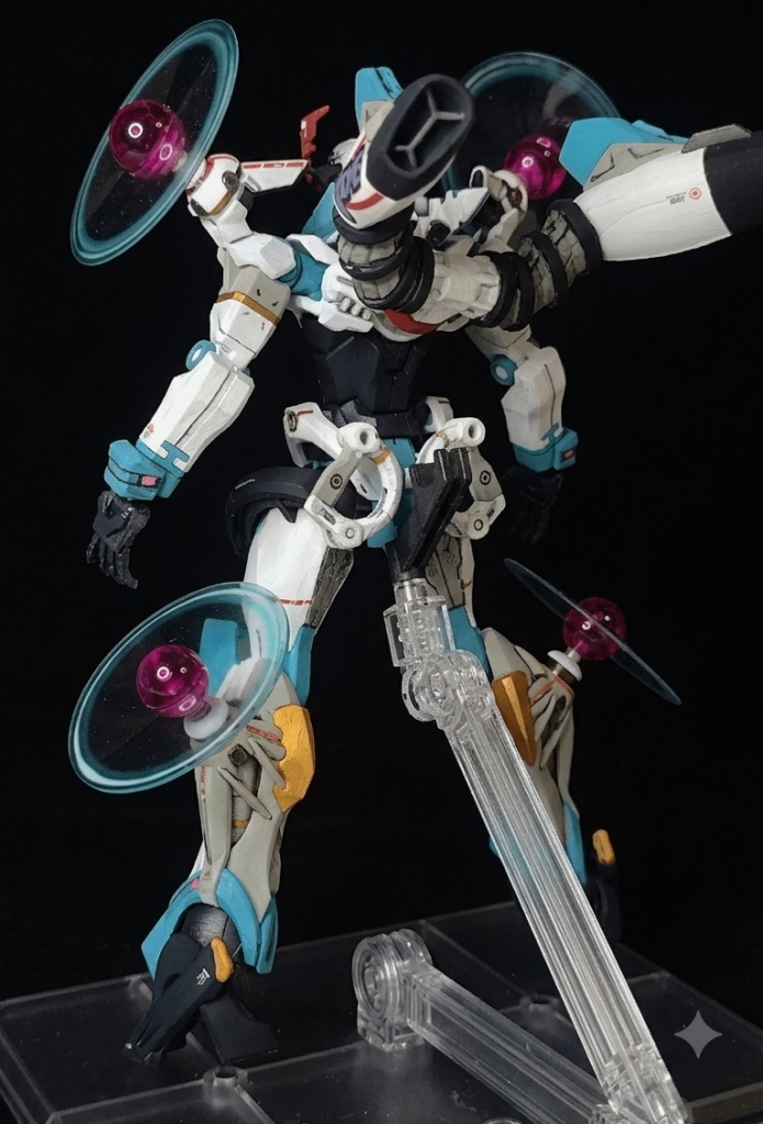白…クールホワイト、ガルグレー赤…モンザレッド青…浅葱色黄…オレンジイエロー黒…ファントムグレー、ミッドナイトブルーフレームにスターブライトアイアン、ポイントでゴールドとシルバーで塗り分けてます。センサー類は付属シールにUVレジンコーティングしてます。