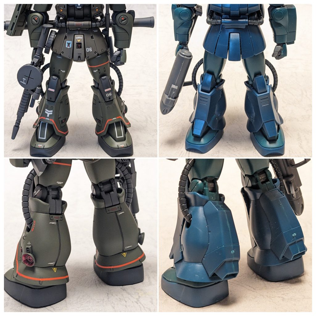 あともう1つ今回の作例にはテーマがありまして、それはザク・マリナーの脚部をザク2の脚に変えるという物でした。個人的には上手く作れたかなと思います。また、腕部もデザインも理想の形に近いのでそちらも使ってみたいと思い今回使用しました。上腕は1mm延長しています。