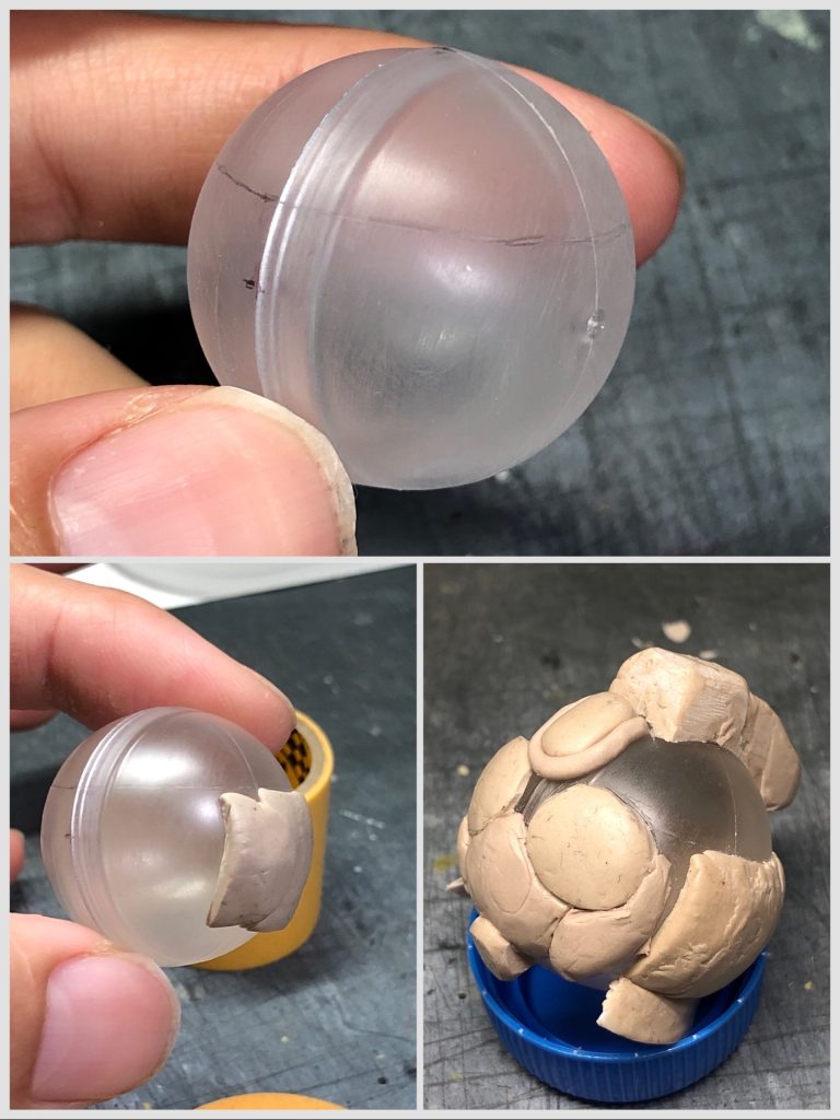 ハンズで買った球体カプセルを土台にしてパテを盛り付けてます。なので持つと意外と軽いです。