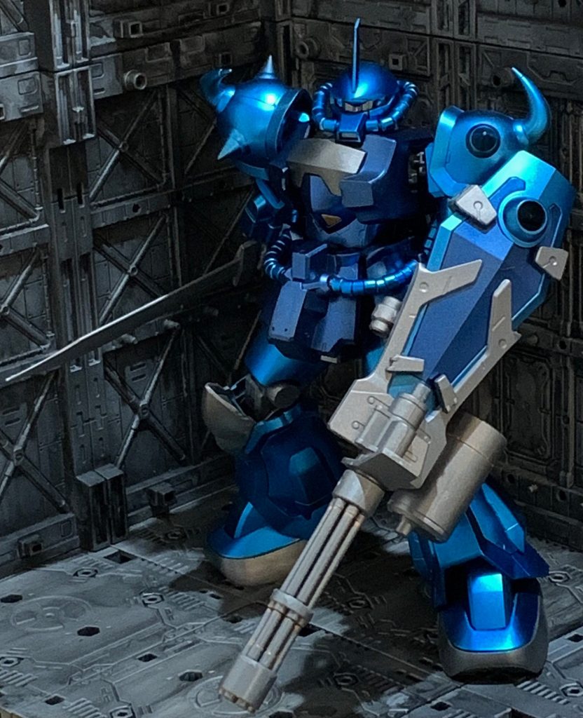 塗装レシピ青部：EXブラック→メタルブルー→クリアブルー→EXクリア濃い青部：EXブラック→メタルダークブルー→ディープクリアブルー→EXクリア黒部：EXブラック→スターブライトアイアン→クリアブラック→EXクリア武装部：ガンメタサフカメラアイ：クリアピンク