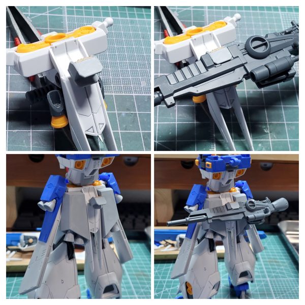 ▪︎ハイメガランチャーにエネルギーパック追加▪︎シールド裏に予備のエネルギーパック追加▪︎腰部にビームライフルをマウント追加▪︎リアアーマーをZガンダム風に変更､サイドアーマーに干渉するので形状を加工（3枚目）