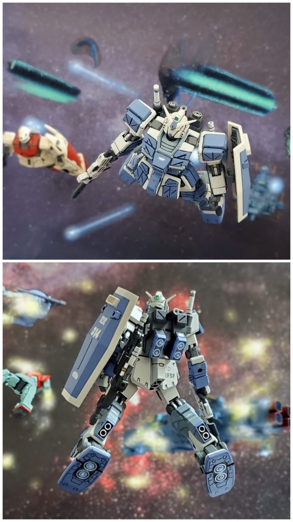 宇宙世紀0079年12月中旬、物量でジオンに勝る地球連邦軍は、ジオン防衛ラインの拠点『宇宙要塞ソロモン』及び『月面基地グラナダ』の鼻先まで進行していた。圧倒的艦隊数、MS部隊で前線を固める地球連邦軍であったが、その中身の半分以上は急増された鍛度不足の兵士の集まり…。そのため新編成された実戦不足の部隊は功を焦り、ジオンの部隊の猛攻や巧みな戦術の餌食となり、前線で散っていっていた…🌠そしてこの日もジオン部隊と交戦中の前線部隊より応援要請の通信が入る。SOSを受けた第14戦隊は直ちに戦闘宙域へと急行。そしてポイントに近づいた艦隊司令は、ライラ中尉率いるMS部隊に状況確認のため戦闘エリアへと先行させる。発信のあった戦闘エリアに到着したライラ中尉の眼前には壊滅した艦隊の無惨な光景が広がっていた。『遅かったか…この様子じゃ生存者はいないか…』その惨状に落胆するライラ中尉だったが、エリアを索敵する部下より通信が入る。『ライラ中尉、３時方向に熱源反応あり。複数の反応が動いてます‼️その内の１つは友軍の識別コードです‼️』