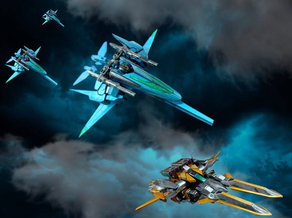 A.EUrofighter Enact(AEUイナクト)　Re:visionAEUが開発した、新型の汎用量産型MS。MSでの初のビーム兵器を連行した機体で、他の勢力において圧倒的な火力で制圧が可能となっています。そのため鈍重な人革の機体には有利を取っており、厚い装甲を容易く貫きます。一方でユニオンには不利な状態で、素早い機動力に翻弄されて、優秀なパイロットでないと、撃ち落とすのが現状も難しい状態になっています。軌道エレベーターの太陽光発電システムから電力を無線供給する外部電源方式を採用し、供給範囲内であれば理論上無制限に近い活動時間を持ちます。