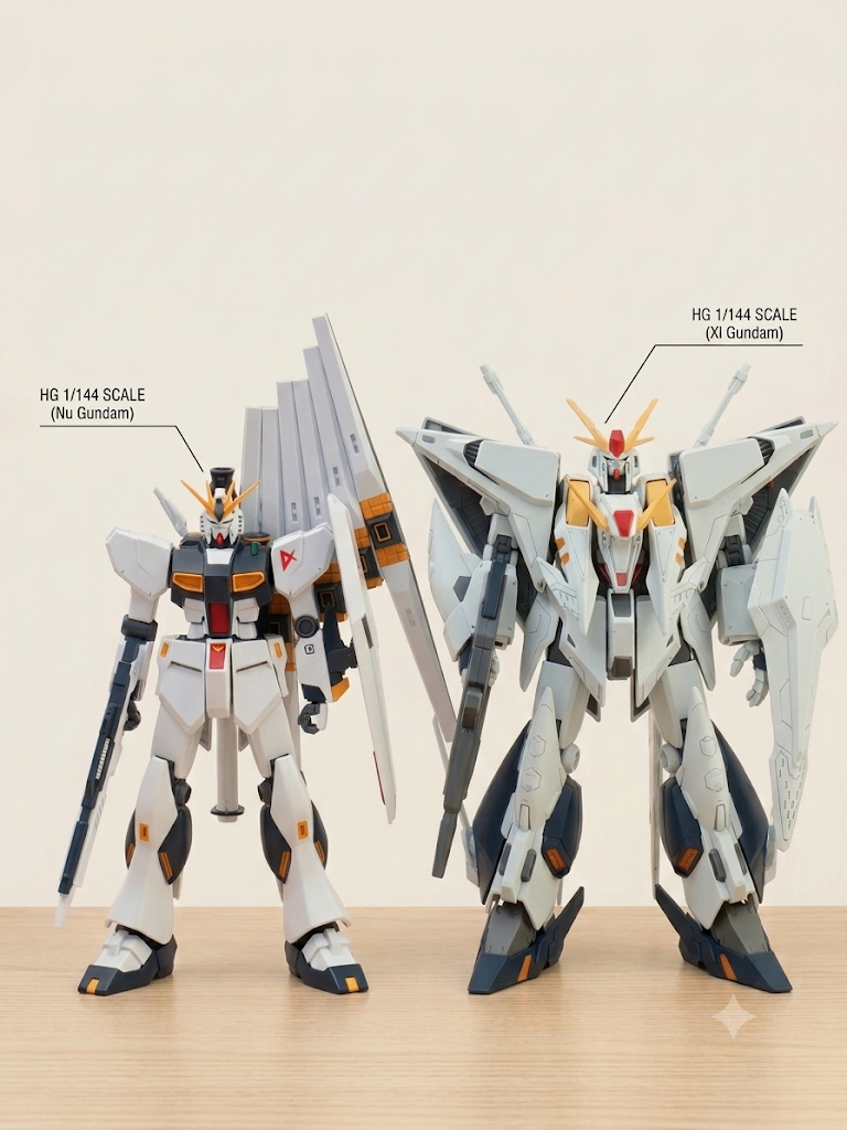 比べてみると、フィン・ファンネルの分で、νガンダムが大きく見えるだけなんですね。νガンダムも大きいと思っていましたが、クスィーはもっと大きかったです💦異形の形をしてるだけあって、これまでのガンダムと全然違うので作ってて、楽しかったなー。