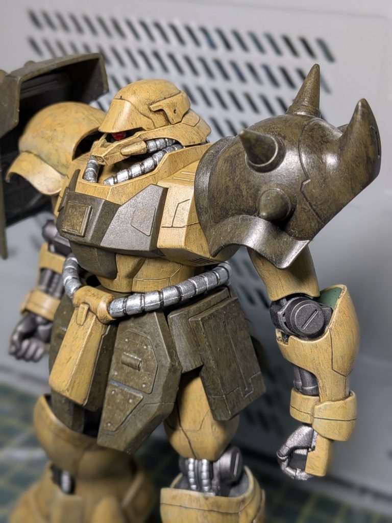 塗装レシピ②茶色　オリーブドラブパイプ　シルバー内部フレーム　赤鉄色オリーブドラブの色味、ウォッシングで若干赤くなりました。🤔