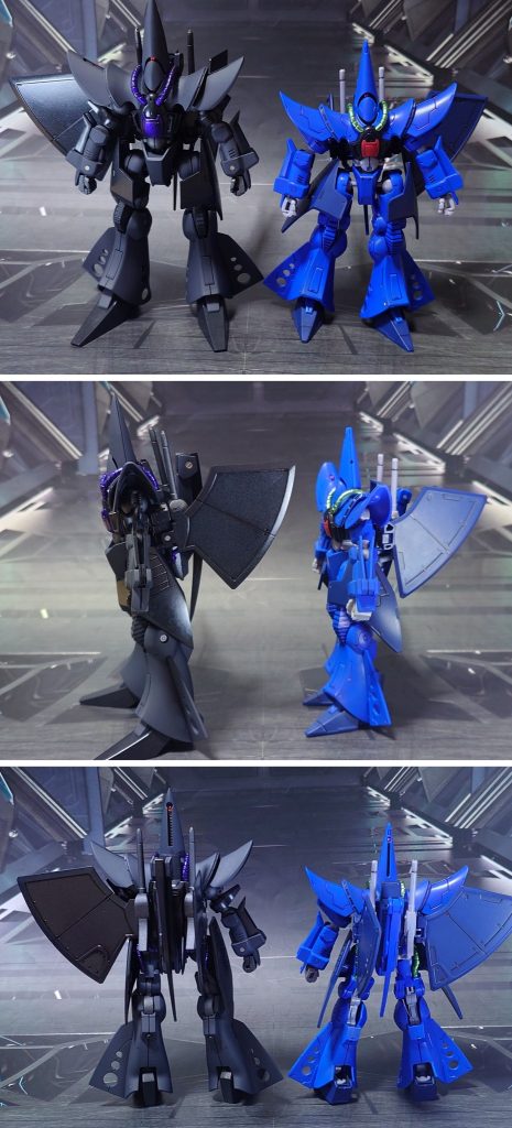 ノーマルカラー、Gフレームのハンブラビとの比較。■塗装レシピグレー：黒サフ→ファントムグレー→光沢→つや消し濃グレー：黒サフ→MSグレー連邦系→光沢紫：黒サフ→メタリックパープル→光沢パイプ紫：マルチプライマー→黒サフ→メタリックパープル→光沢金属色グレー：黒サフ→ブライトガンメタル→光沢→つや消しポリキャップ①：PPプライマー→黒サフ→ブライトガンメタル→光沢→つや消しポリキャップ②：つや消しフェダーインライフル黒：黒サフ→メタリックブラック→光沢ビームサーベルグリップ：黒サフ→光沢展示ベースジョイント：黒サフ→光沢→つや消しモノアイ：市販のレンズ型パーツ、シール素材を使用→光沢その他墨入れ・部分塗装：ガンダムマーカー各種