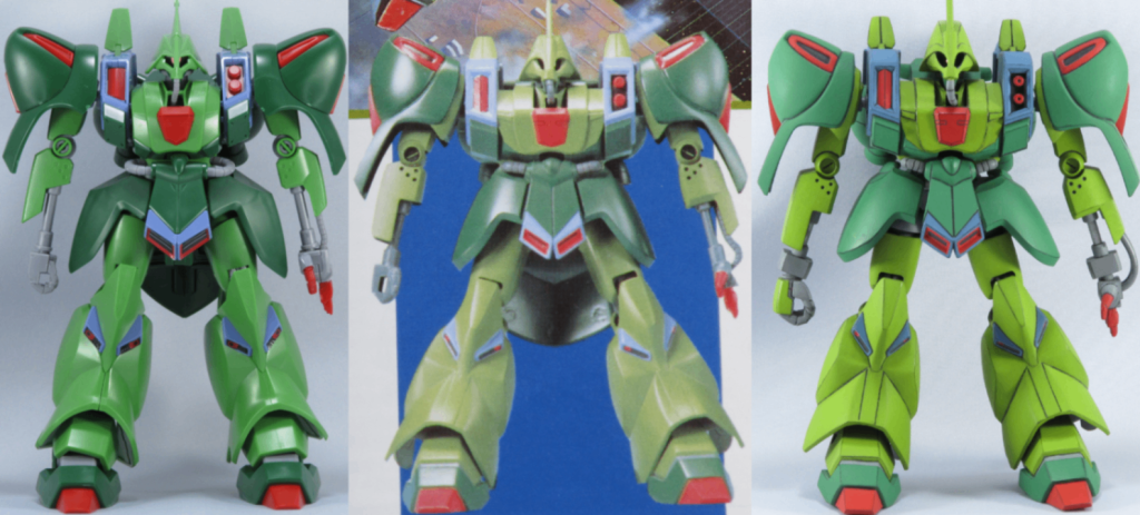 左：HGUC　中：旧キット取説　右：本作　全部腕を伸ばした状態です中央写真を見ると上腕の付け根が本体から離れて脇の下が空いていて　これを何とかしたかったので何とかしました肩周りは内部にシャア専用ザクIIのパーツを移植していますいろいろやったので腕が長めになってしまいました　ちゃんと全体のバランスを見ながらやらないと駄目ですね　反省点です
