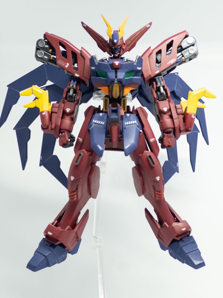 ASW-G-03 ガンダムウァサゴ厄災戦時に建造された72機のガンダムフレーム機のひとつ伸縮する腕とクローが特徴的な機体という設定です