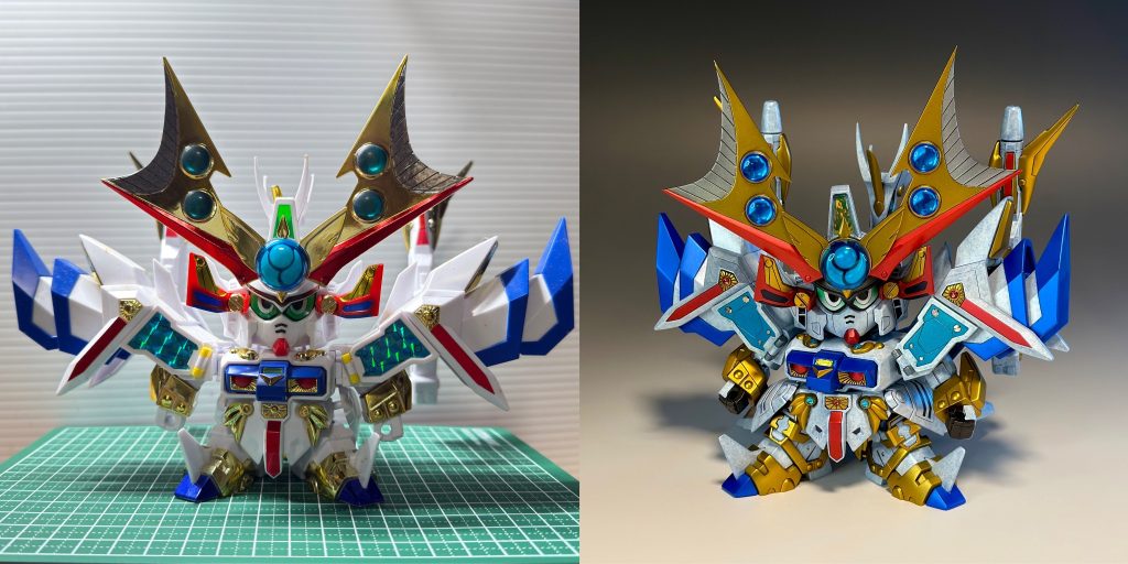 素組との比較。横長な印象のキット。頭部、腕部、脚部を中心にプロポーションを改修しています。