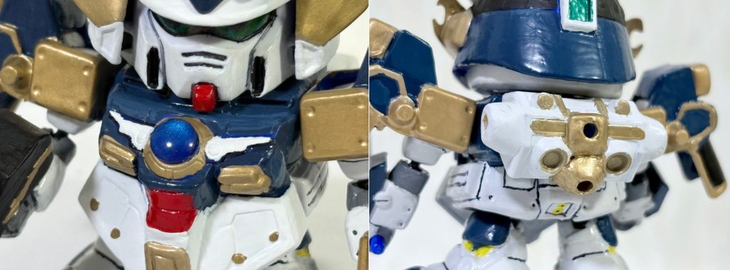胸部の光の玉はHアイズを使用。バックパックは刀や専用銃「月大目牙（ルナオメガ）」とビットを装備できるように加工した。