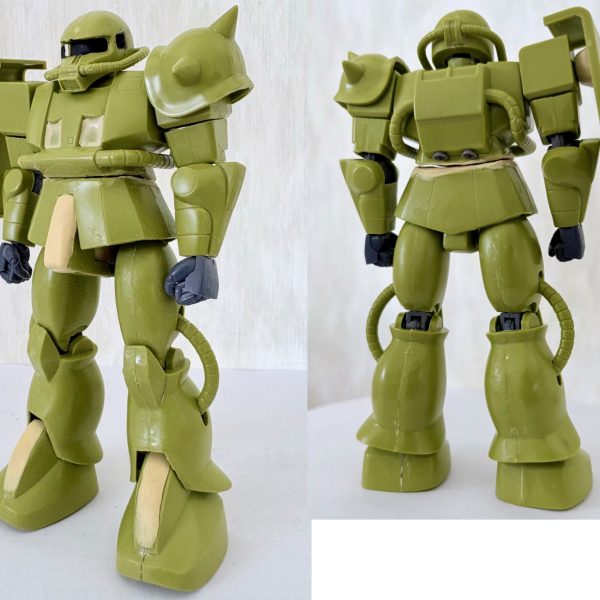 最近無性にザクを組み立てたくなったので、積みプラ化していた旧キットのザクマインレイヤー本体(機雷散布ポッドだけをリバイブ版とミキシングした)を1日かけて一気に作った。以下改造ポイント。・旧キット特有のレトロな外見を維持しつつ、各関節を可動化。・リバイブ版を参考に胴体を分割し、腰も可動化させた。・ハンドパーツやバーニアはコトブキヤのMSGシリーズのモノを使い、ディティールアップを図った。・股関節のボールジョイント化と太ももの位置を若干ずらしてスカートに干渉しないように動くようにした。この4つをやるだけでかなり良い感じになった(gundam-kao6)(2枚目)