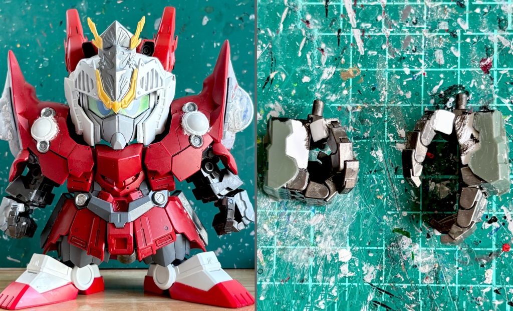 BB戦士ネオジオングと真豪華龍装劉備ガンダムを使用。拳は壽屋のアクトナックルAを使い、掌を厚く改造してます。