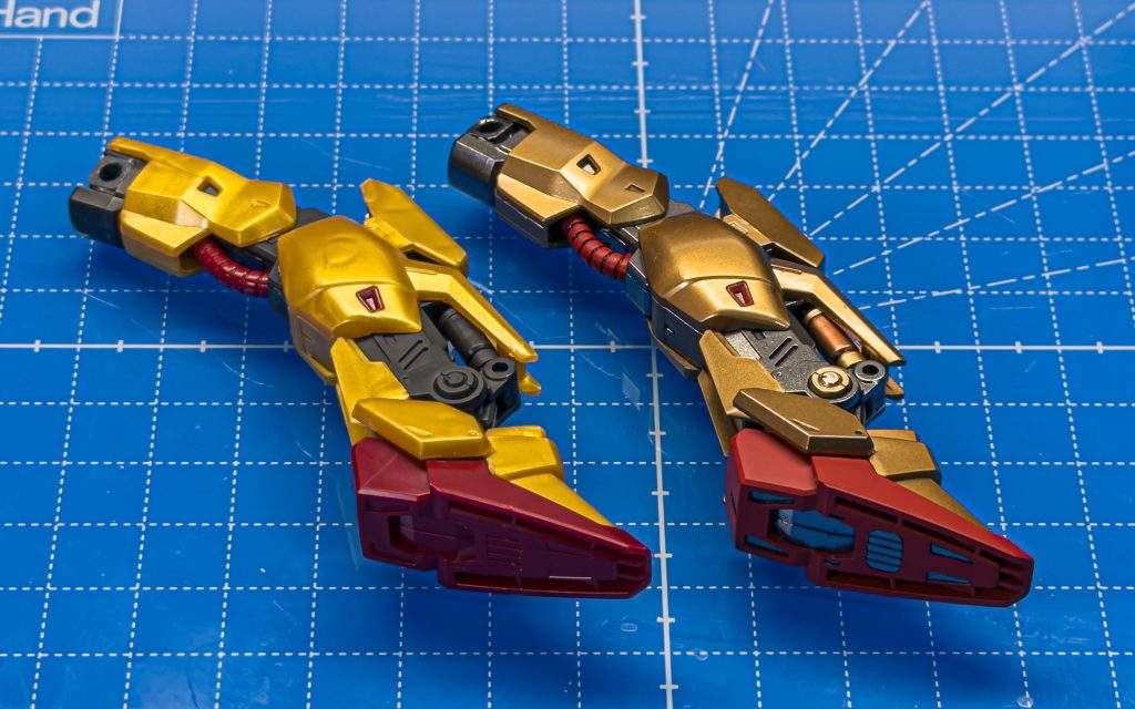 外装だけでなく内部フレームも塗り分けを実施。関節部や露出するフレーム部分に異なる金属色を使用することで、メカニカルな密度感を演出しています。