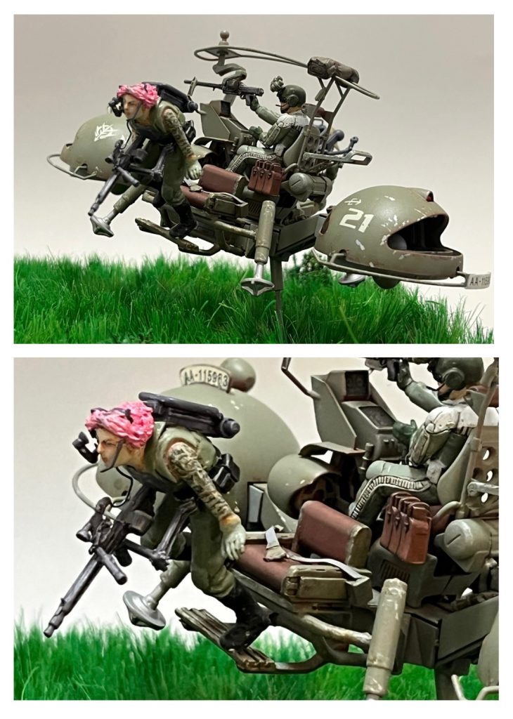 ワッパのキットが素晴らしい出来で尚且つガンプラらしからぬいでたちがオジサンの心を鷲掴みにするのでした。この斜め後ろの姿が一番カッコいいです。1/35サイズと相まってタミヤのAFVを作っている感覚です。1/144の呪縛から解放されてとても良い気分転換となりました😄
