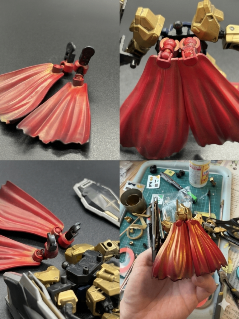 マントは30mmオプションパーツと、ボールデンアームズ、自由に動きをつけられます。本体背面のＩ突起はカットしています。