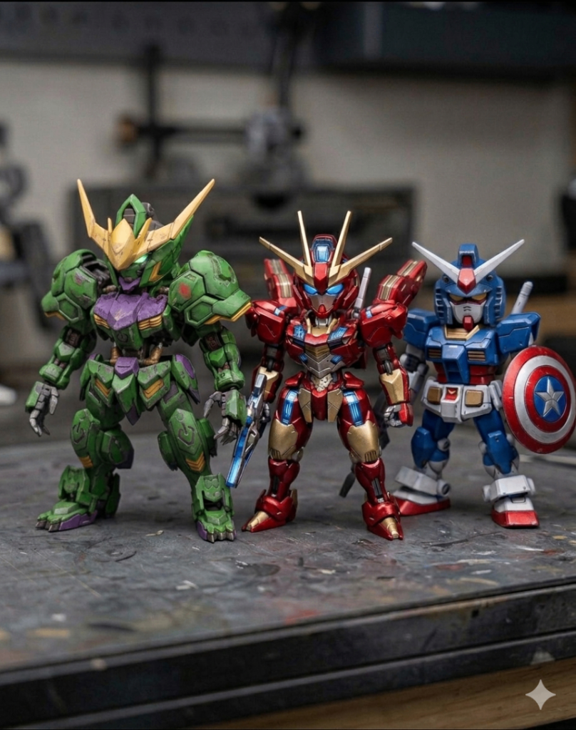 初めは自分で作ってみたかった3人： The Hulk, Iron Man, & Captain America.