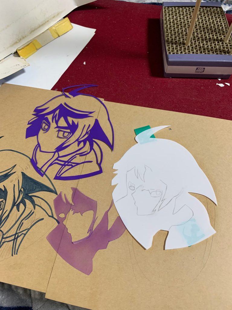 下絵を透明プラ板、ノーマルプラ板にトレースして塗装