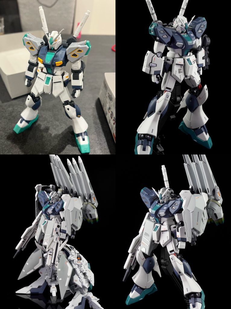 一気に制作できないと判断して、量産νとアーマーと分けて塗装開始パチ組でも達成感ハンパなかったのに、全塗装完成したらどれだけの達成感があるんだろうから来るモチベーションで完成させることができました！！HG　量産型νガンダムHG　アリュゼウス（破損～半壊状態）