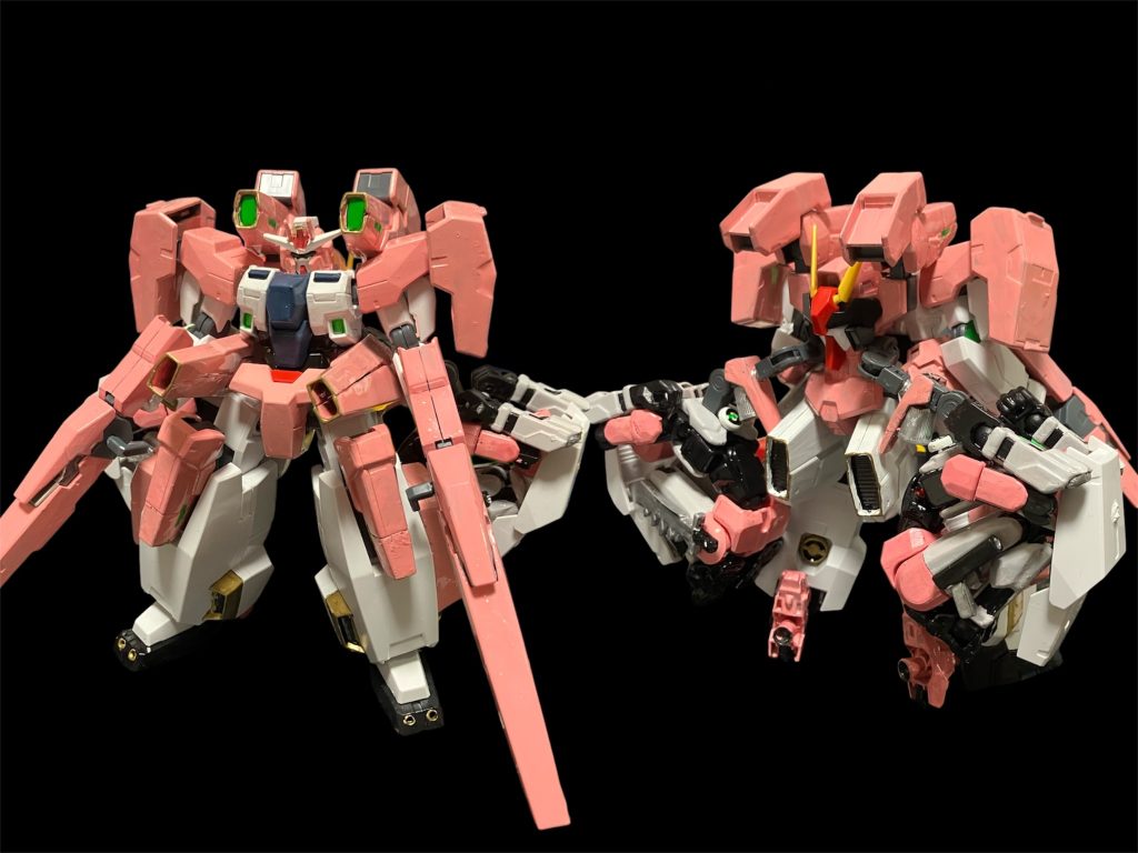 セラヴィーガンダム・トリニティ。ケロヴィーガンダムの上位互換。個人Vtuber「結城さくな」さんの衣装のカラーに合わせた塗装を施しました^_^