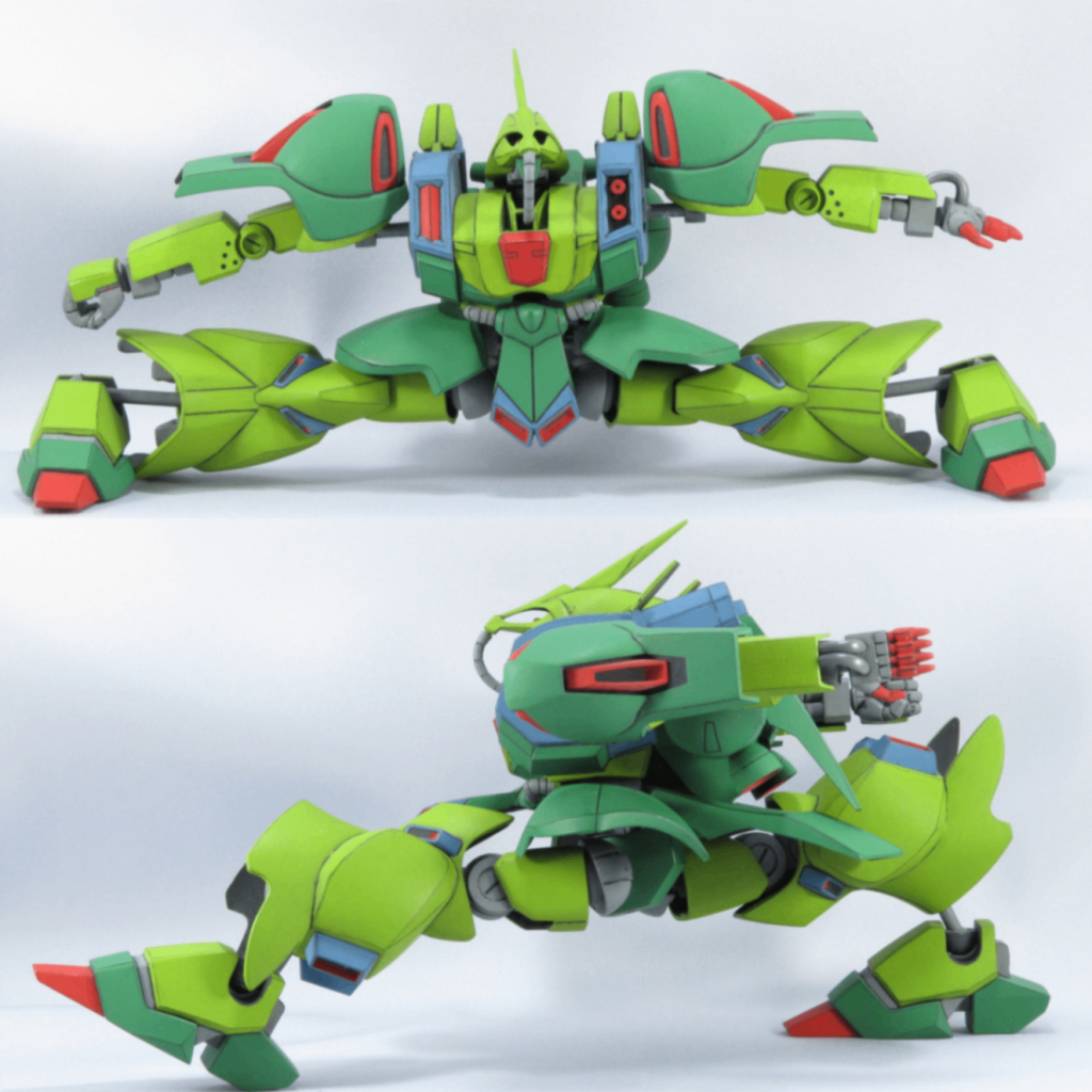 やけくそ気味な引き出し関節により驚異的な接地性能を実現　見た目はよろしくないですがポージングで役に立ちますスカートを可動化するのは初めてでクリアランスとか苦労しました　股関節はシャア専用ザクIIのものを移植