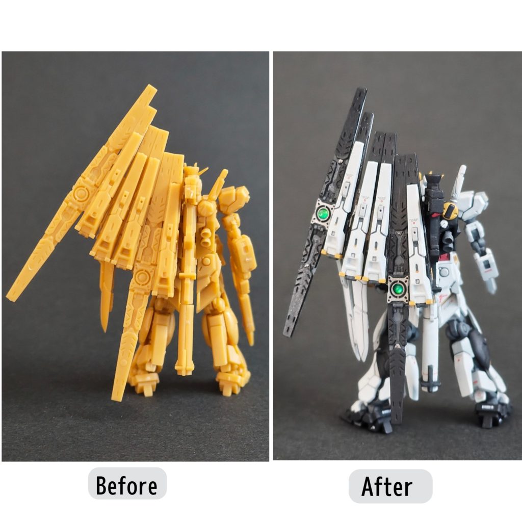 ▲ファンネルのセンサー部分はＵＶレジンとラピーテープで制作したものに置き換えてます。ＵＶレジンをクッキングシートに2㎜の円になるように垂らし硬化。ラピーテープに貼り付け完成。
