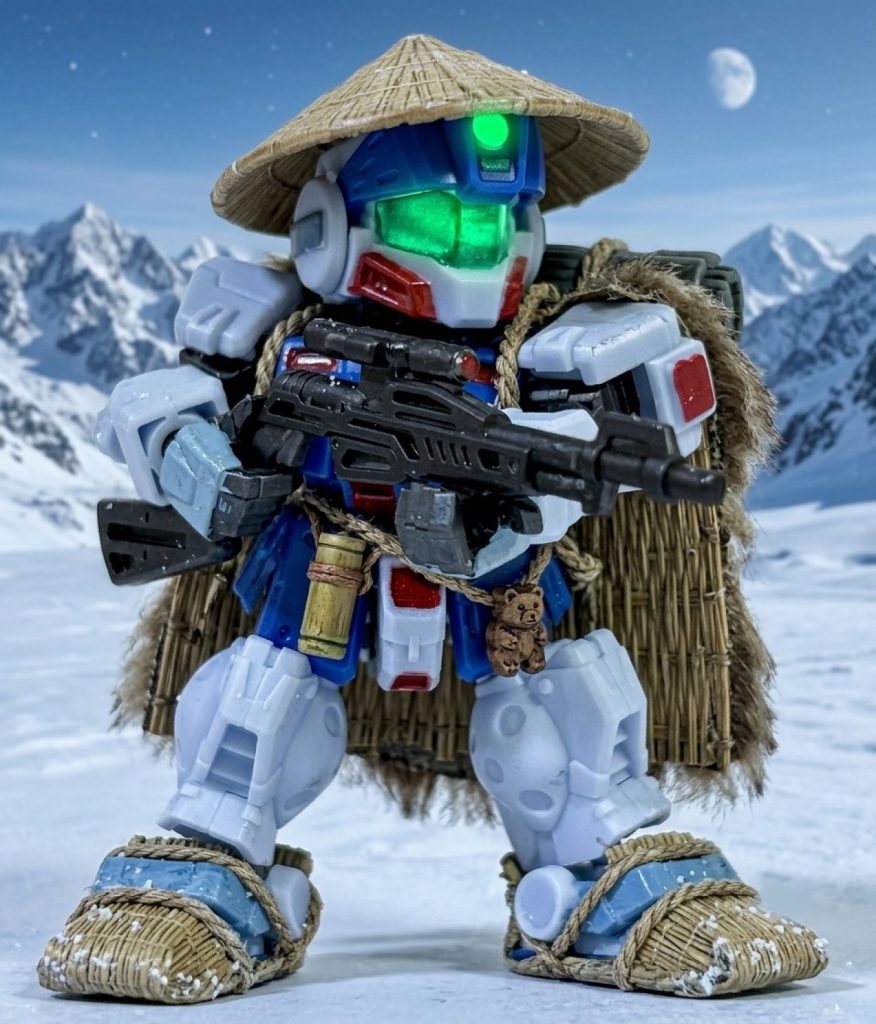 武者や足軽、ナイトになった機体は多いがこうしたローカルなネタにフィーチャーしたモビルスーツは意外と少ない。まぁSD戦国伝や忍たま乱太郎の世界観なら普通にいるかもしれないモチーフではあるが・・・。