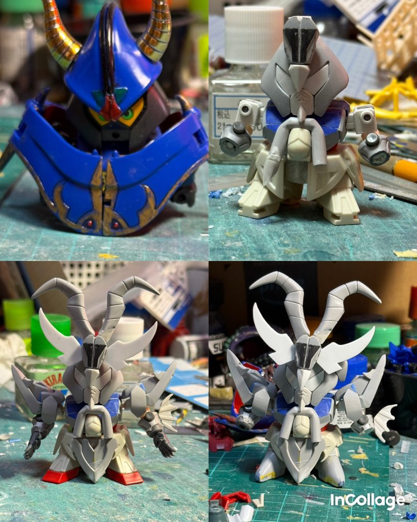 ここから制作工程になります🙇‍♂️まずサタンガンダムの頭をGジェネターンエーに乗せ変えてベースにしました。