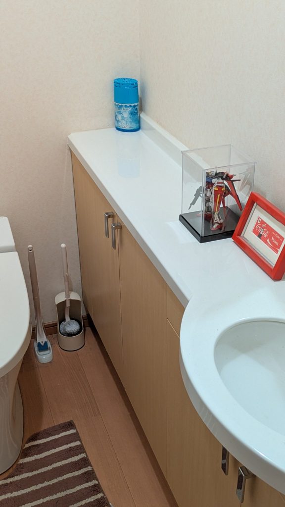 展示会場がトイレになりましたw自室に飾るとあんまジロジロみないんですよね〜家族も見れるし(見たいとは言ってない)、癒されるし、いい事尽くめですwでも理想はゴッドガンダムになるのかな〜(トイレの神様w)べっぴんさんになれるんや〜で〜