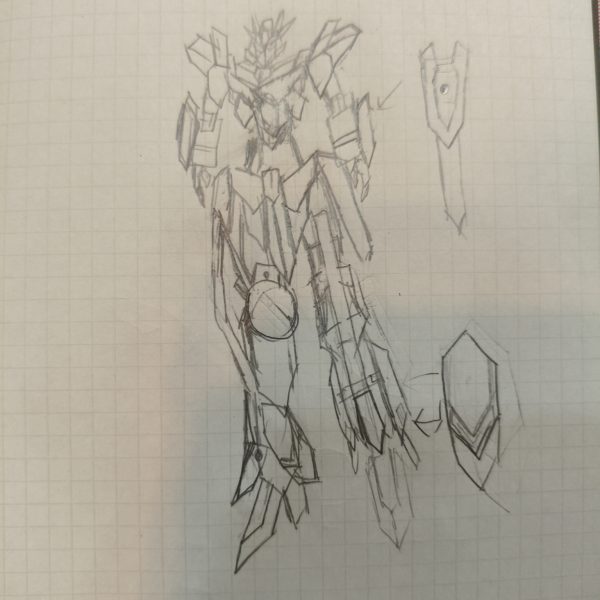 勉強したり、Xを見てたりしたらアイデアが出たので絵にして残しました。ドラムフレーム的な関節の脚部が翼になると面白そうだなと感じました。似ているアイデアを持った先人達がいたら申し訳ないです。公式で既にあったら私が無知なのです。可変機の作成は初めてになるので工夫しながら作っていきたいです。完成はいつになることやら（2枚目）