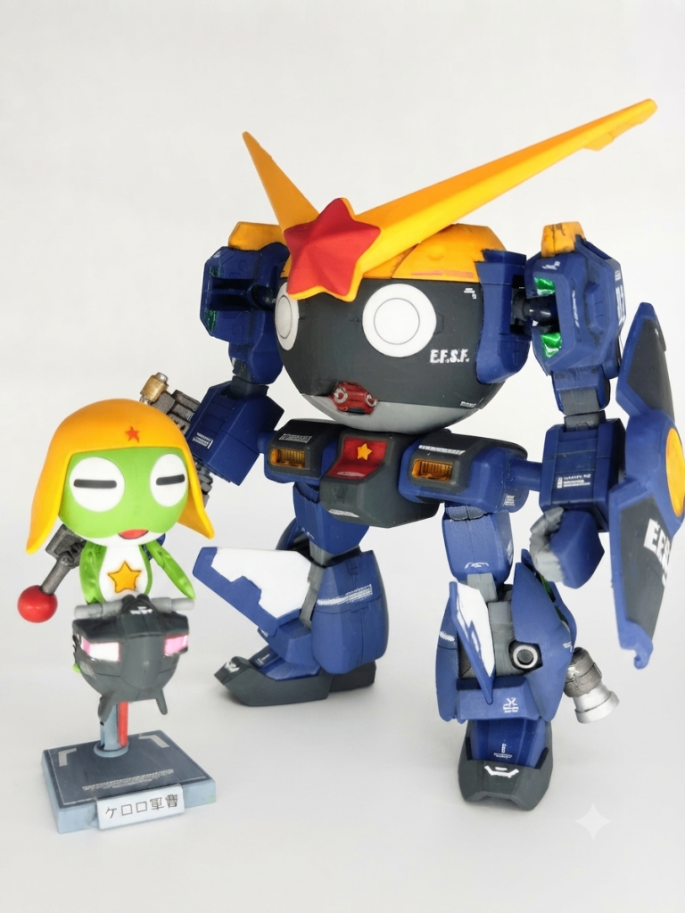 付属の台座もそれっぽく仕上げ。随所にガンプラ愛を感じるオリジナルロボですねー、これは良キット。