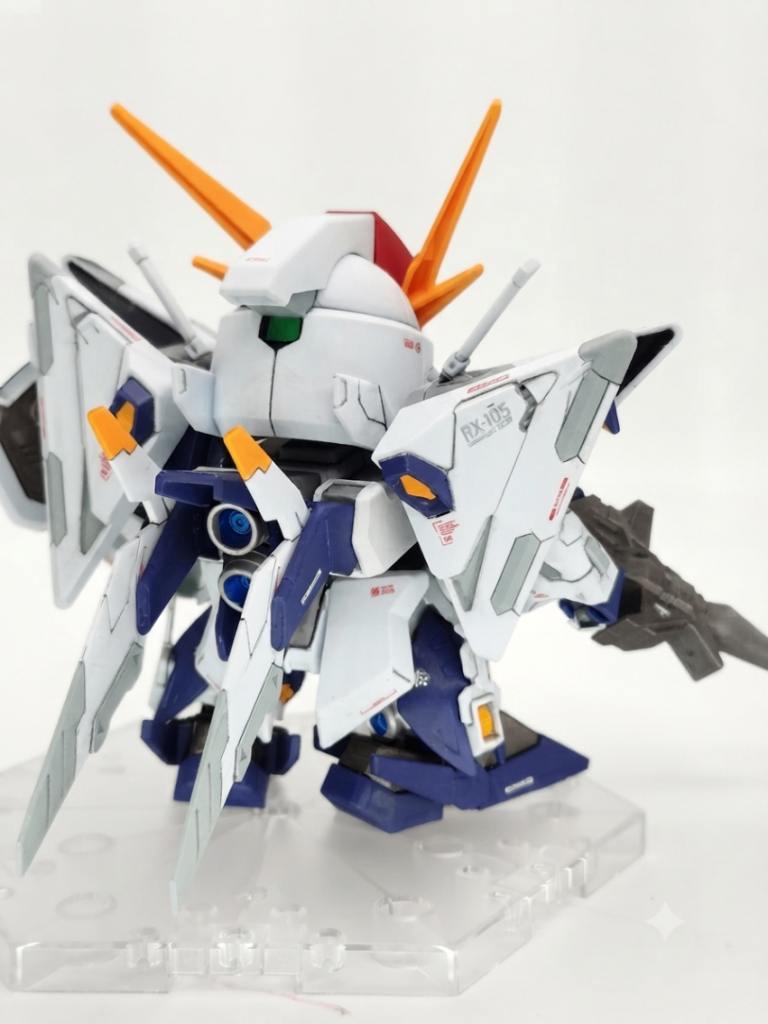 白…オフホワイト赤…メタリックレッド青…ティターンズブルー黃…ハイネオレンジ灰①…ニュートラルグレー背面と脚部のブースターはシルバーとメタリックブルー、一部エアクラフトグレー塗り分けに加えて、今回はコーションデカール2色を使って情報量増やしてます。