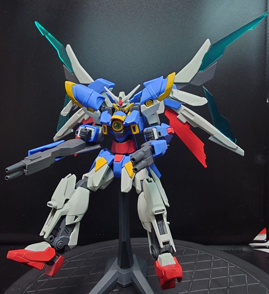 めっちゃかっこいいショットをパシャリツインバスターライフルといえば、やっぱり斉射ショットかなと思い撮ってみましたポージング取らせてみた感想なんですけれども、ヴェスバー撃ちがしっくりくる感じがしましたね