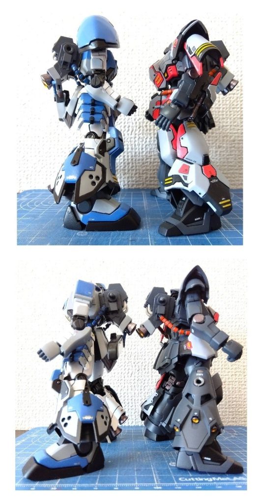 サイドザクはそれほど変わらないですがイフリートは左右で全くの別物感😁バックパックは揃いのものをフルスクラッチ