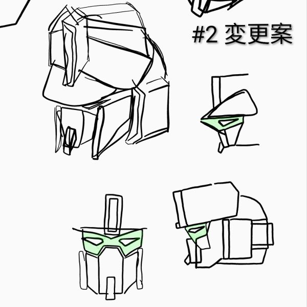 ここにバイザー付けたいけど、どーするか悩み中の今日この頃。&nbsp;&nbsp;頭部デザインは元々、パトレイバーのイングラム3号機を参考に制作してました。(アニメ、ゲーム版の方)&nbsp;が、やっぱりBDはジム顔であってこそのBDだよなぁ……と思い立ったのでなんやかんや変更することに。&nbsp;画像2枚目は初期案のスケッチ。この時のデザインは、まだイングラム3号機の面影が大きかった感じ。画像3枚目は今後変更する際のアイデア出しスケッチ。画像4枚目の映画版のイングラム3号機のバイザーを参考に、斜めを向いているシャープなものにする予定だけど、どうやって取り付けるか悩んでる……（3枚目）