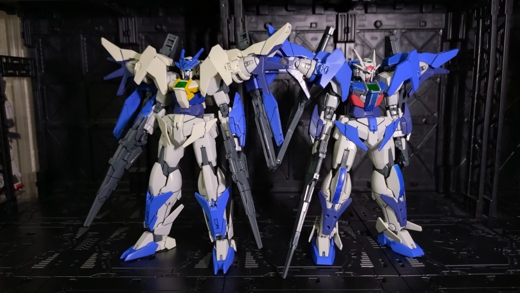前作の主人公機ガンダムダブルオースカイとのツーショット(所々色が違うのはミキシングに使用してたため)&nbsp;