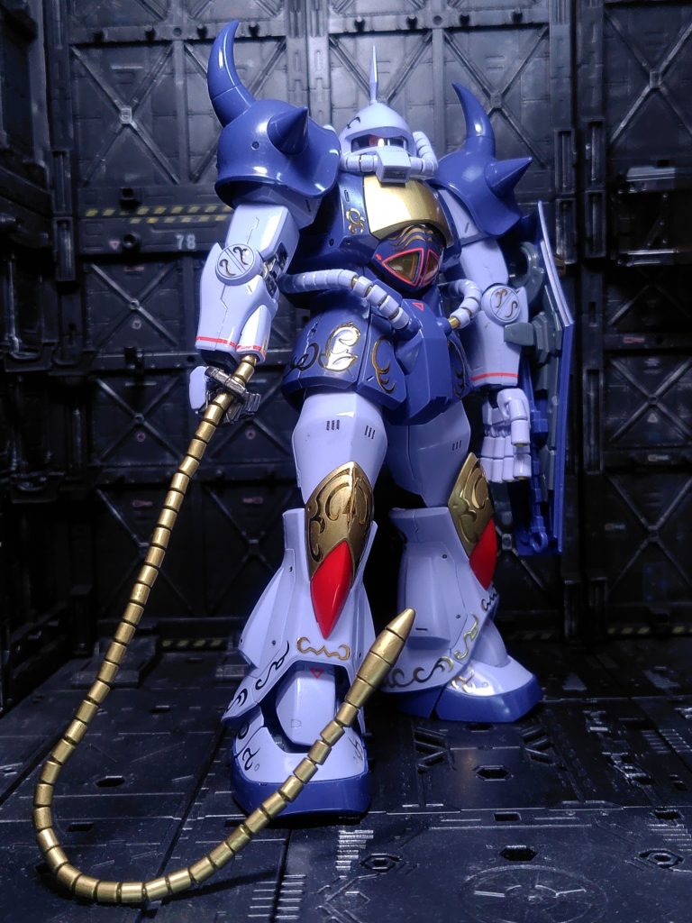 MGは置き場所の問題もありほとんど買わないのですがこれは飛びついてしまいました(zaku-kao4)MSV系に目がないんですよね。ゴールド部分はガンマカゴールドで塗装。ハンドパーツと関節部分をガンメタルでマーカー塗装。