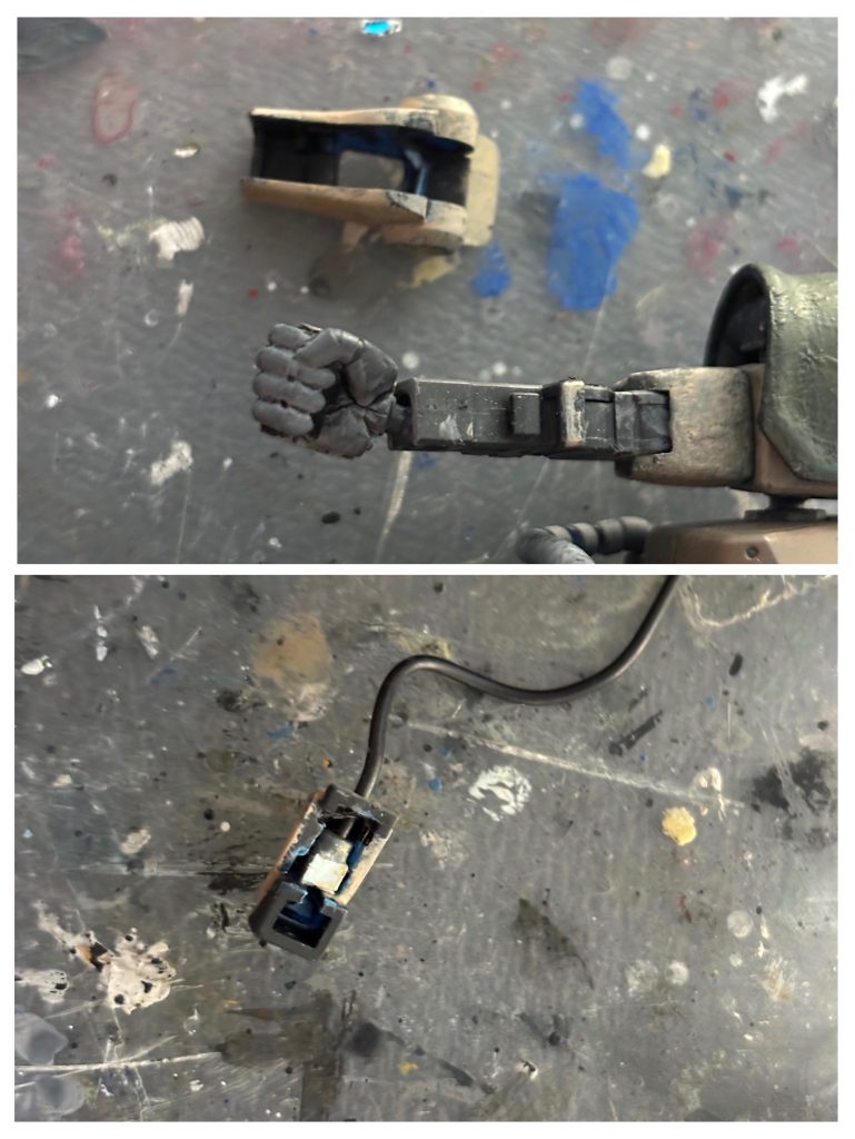 ジャンクパーツで拵えたヒートロッド基部と、下腕、腿は後ハメ加工に挑戦しました。