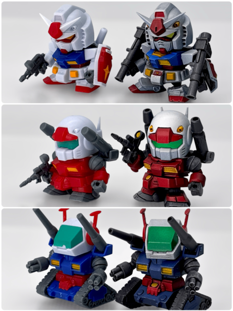 500円玉サイズのSDキットですが、デザイン、ディテールが秀逸で、色分けもなかなかのものなので、部分塗装と墨入れで十分楽しめる…のですが、せっかくなのでモデラーらしく頑張ってみました😁