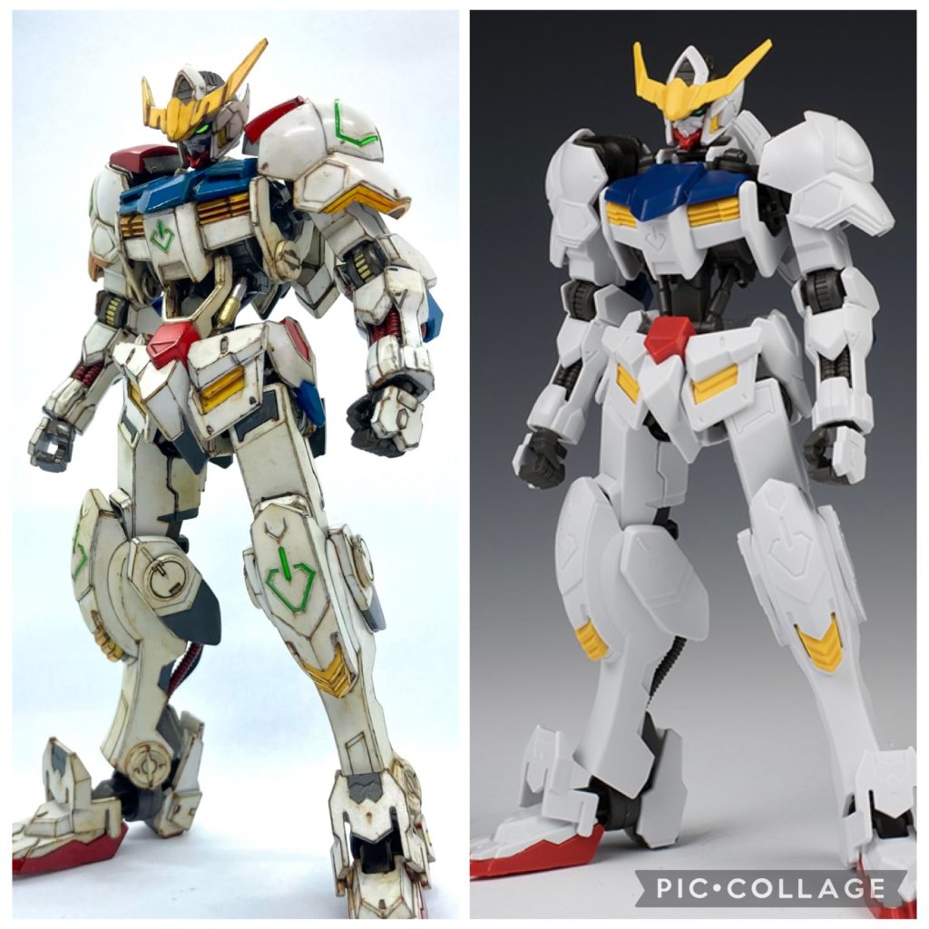 素組みとの比較。白色は成型色で黄色や青色、グレーで部分塗装してます。