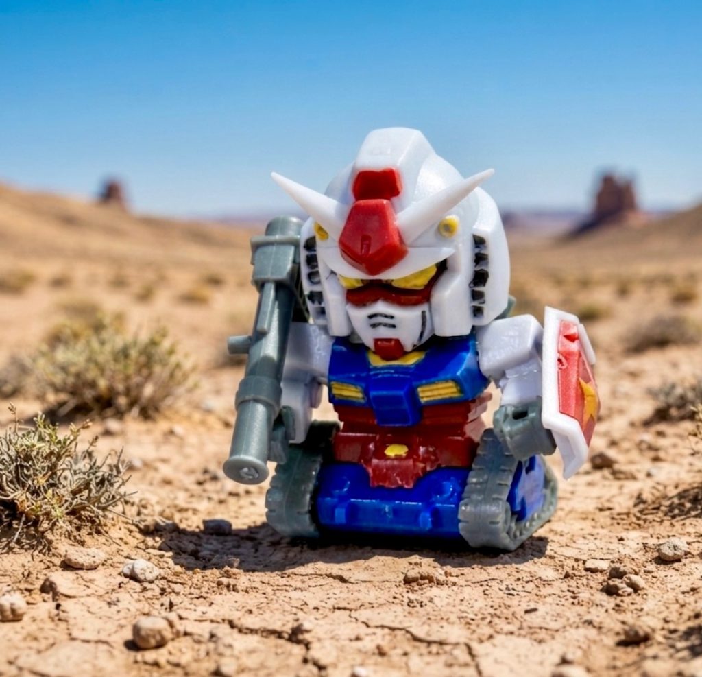 ガンダムタンクのデジラマ。なぜか公式はこの形態の写真を頑なに載せなかったな(gundam-kao5)やっぱり某ケツアゴシャアのゲームがファンの脳裏にチラつくからかな(zaku-kao4)
