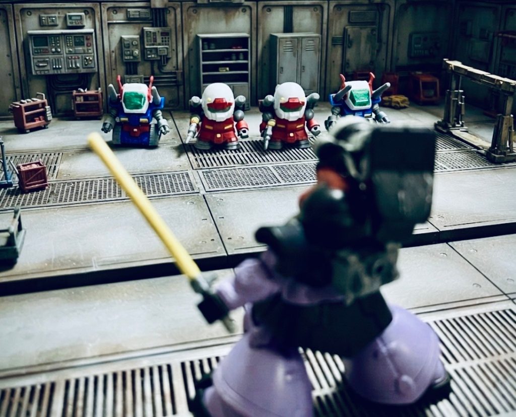 V作戦ビスケットのガンキャノンとガンタンクを的にしてみる。当時は百式が的に付属していたが、武者ドムにする際にオミットされた。