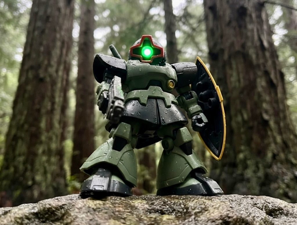 下からのアングル。こちらは映画風に加工してある(zaku-kao5)少しでも敗残兵らしさが出てれば良いな(zaku-kao6)