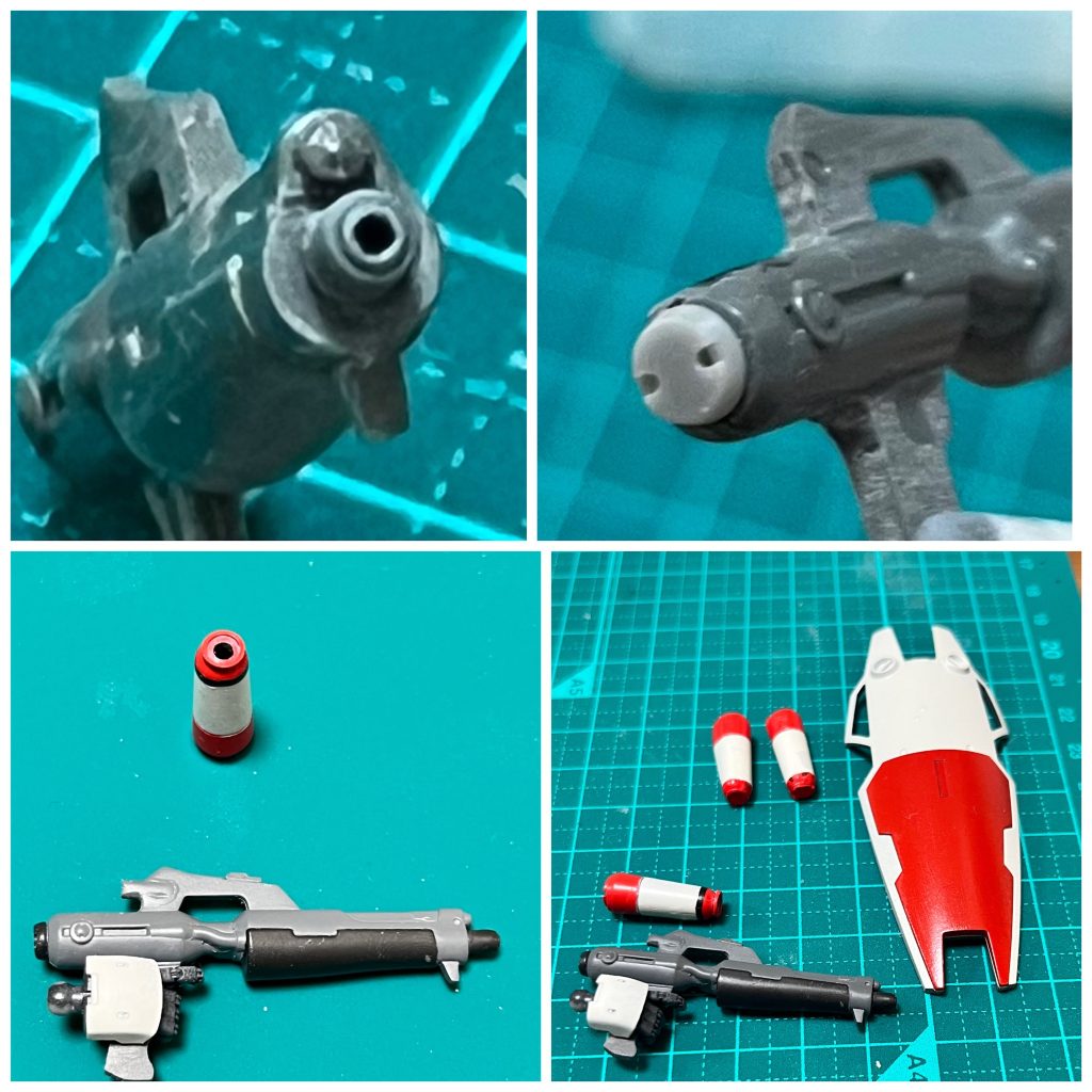 専用ビームガンは、市販3Dプリントパーツでディティールアップしてます。あと、エネルギーパックは取り外しできるようにし、予備のパックもレジンで複製して作成しました。シールド裏に装着してます。