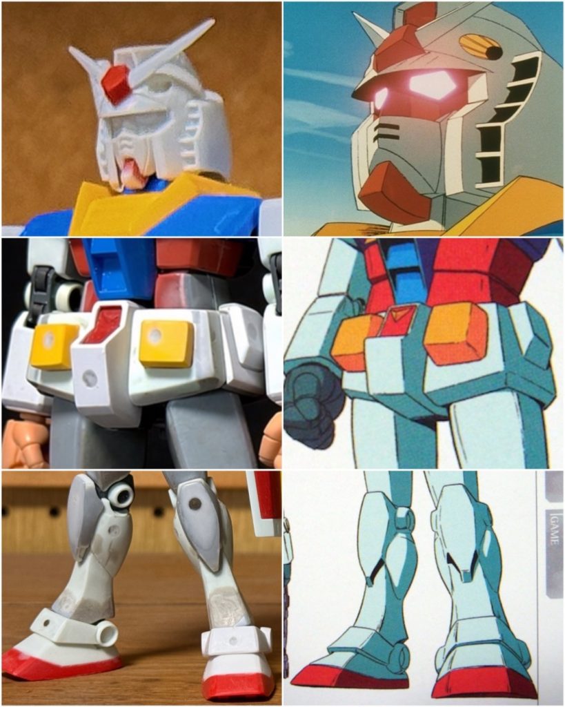 ◾️形状で特にこだわったポイント・顔のアゴを安彦ガンダムのように下部を伸ばし整形・縦長スカートを短くしてボックス型に整形・膝ぺたんこになるよう整形・スネ、アンクルガード、足にかけて一筆書きに流れるアウトラインになるよう整形