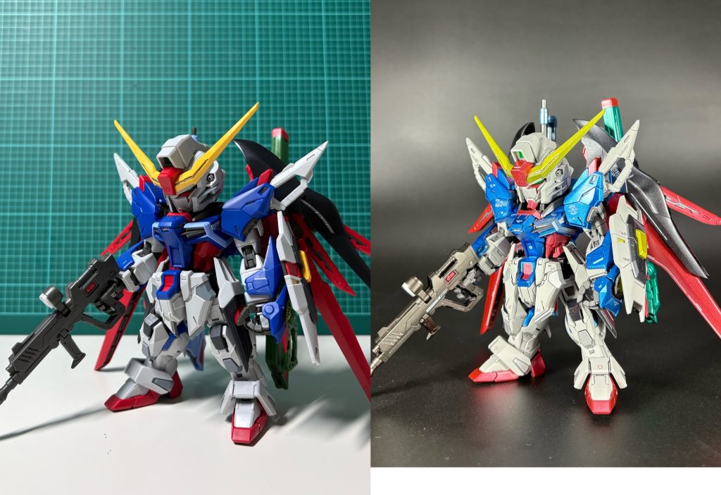 使用下地　EVOホワイト（G）　　　　　EVOブラック（G）　　　　　EVOシルバー（G）フレーム　EVOガンメタ（G）フレーム銀　銀サフ→スターブライトシルバー（G）ホワイト　白サフ→ニュートラルグレーⅡ（G）ブルー　銀サフ→GXメタルブルー（C）レッド　銀サフ→GXメタルレッド（C）イエロー　銀サフ→GXメタルイエロー（C）ライトブルー　白サフ→スカイブルー（C）→GXアイスシルバー（C）ブラック　黒サフ→GXメタルブラック（C）ライトグレー　黒サフ→シルバー（C）グリーン　銀サフ→GXメタルグリーン（C）武器グレー　黒サフ→ガンメタ（G）光の翼　トランザムホロレッド他エフェクト蛍光ピンク（G）→クリアーホワイト（C）水性アクリルマーカーで部分塗装