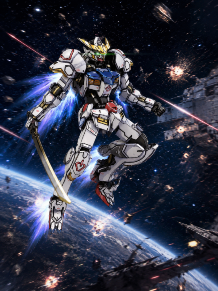 宇宙空間で刀だけで飛び回るのは恐ろしいですね。接近戦闘が多めの表現だったのでこれもありですね。