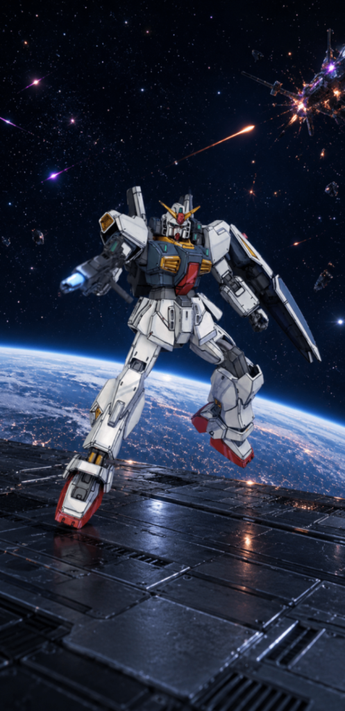 今の目で見るとシンプルなデザインですが当初はそれまでのガンダムの世界観よりかなり未来的なデザインで肩が大きくて強そうな印象を持ちました。